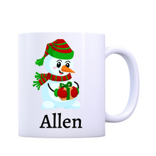 Load image into Gallery viewer, Personalized Snowman Christmas mug, Cute Christmas mug, Hot chocolate mug for kids, Christmas gift.