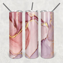 Load image into Gallery viewer, Pink and Purple stainless steel skinny Tumbler with leak proof lid and metal straw, 20 oz tumbler.