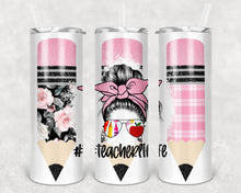 Load image into Gallery viewer, Pink teacher tumbler with straw and leak proof lid, Teacher appreciation gift, Gift for teacher, Teacher life tumbler, 20 oz skinny tumbler.