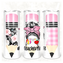 Load image into Gallery viewer, Pink teacher tumbler with straw and leak proof lid, Teacher appreciation gift, Gift for teacher, Teacher life tumbler, 20 oz skinny tumbler.