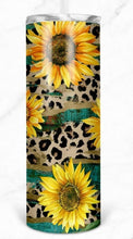 Load image into Gallery viewer, Leopard Sunflower stainless steel skinny tumbler, 20oz tumbler with lid and straw.