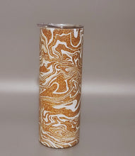 Load image into Gallery viewer, Gold glitter 20 oz stainless steel skinny tumbler, Custom made tumbler.
