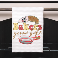 Load image into Gallery viewer, Dish cloth kitchen towels, Bakers gonna bake tea towel, Cottage core kitchen towel, Gift idea, Flour sack tea towels, Dish towel.
