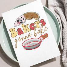 Load image into Gallery viewer, Dish cloth kitchen towels, Bakers gonna bake tea towel, Cottage core kitchen towel, Gift idea, Flour sack tea towels, Dish towel.
