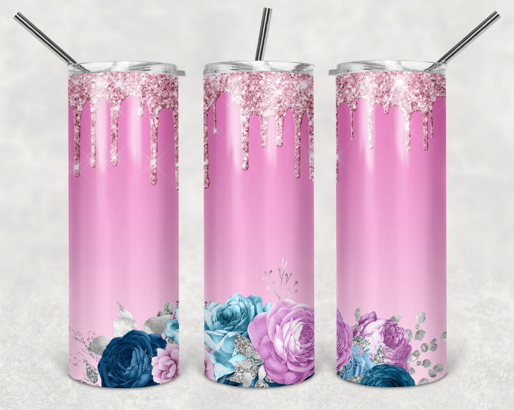 Hot Pink Glitter Gradient Skinny Tumbler with Straw, 20oz – Hello
