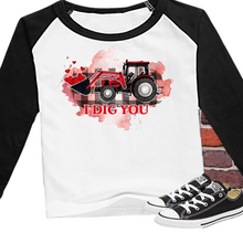 Load image into Gallery viewer, Kids Valentine day shirt, Valentine shirt, Raglan I dig you Kids T shirt
