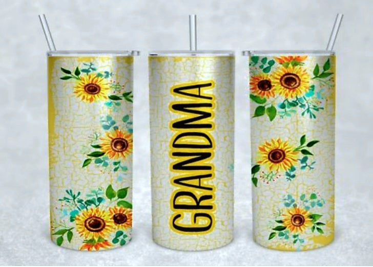 Double wall vacuum insulated stainless steel skinny tumbler for grandma.